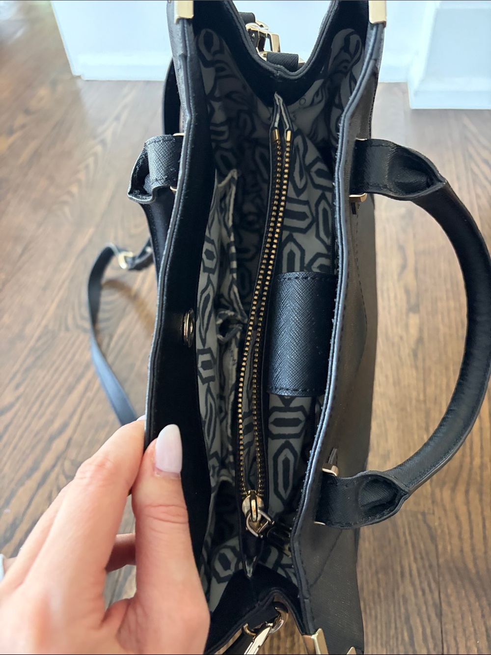 Rebecca Minkoff Black Satchel with Gold Corner Accents - Picture 7 of 10